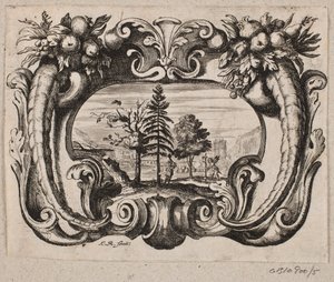 Emblem with a Gardener and a Cupid Planting a Tree by Christian Rothgiesser