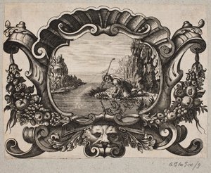 Emblem with Shepherd Reflecting in a Lake