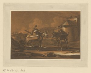 Two Packed Horses Outside City Wall, One with a Child Seated (Riders, Horses, and Battles) by Christian Rugendas