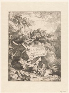 Rocky Landscape with Two Figures Resting on a Stone (Oeuvre of C. G. E. Dietrich)