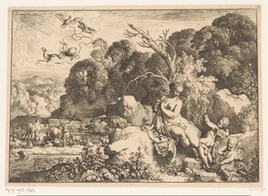 Venus Sitting on a Rock, Accompanied by Three Putti by Christian Wilhelm Ernst Dietrich