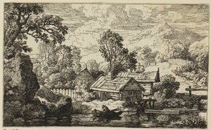 Two Wooden Houses by the Water by Christian Wilhelm Ernst Dietrich