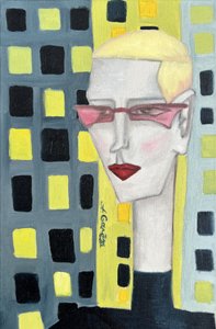 Blonde Woman Pink Glasses by Christina Misuro