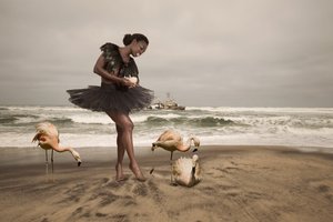 Ballerina and Beach Flamingos by Christine von Diepenbroek