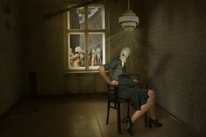 Eerie Gas Mask Woman