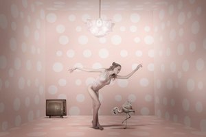 Pink Polka Dot Flamingo Dancer by Christine von Diepenbroek
