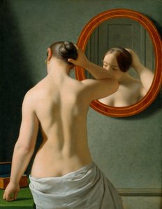 A Nude Woman Doing Her Hair Before a Mirror by Christoffer Wilhelm Eckersberg