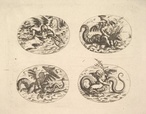 Putti with Sea Monsters, plates from the Neue Grotessken Buch by Christoph Jamnitzer