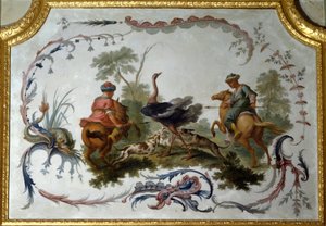 Ostrich Hunting Panel Painted by Christophe Huet by Christophe Huet