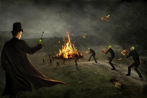 Mysterious Man Burning Books