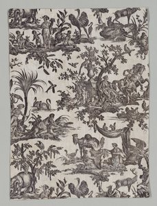 Fragment of Copperplate Printed Cotton with Les quatres parties du monde Design