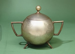 A Hukin and Heath Two-Handled Bowl with Hinged Cover by Christopher Dresser