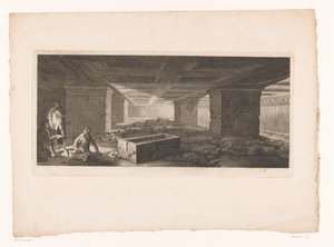 Etruscan Tomb in Tarquinia with a Draftsman Illuminated by a Torch on the Left