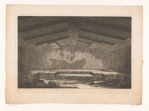 Etruscan Tomb Chamber in Tarquinia with a Wall Painting of a Procession on the Back Wall