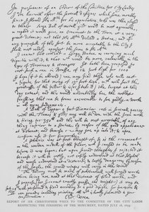 Report by Sir Christopher Wren to the Committee of the City Lands Respecting the Finishing of the Monument, 28 July 1675