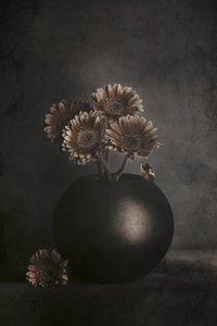 Dark Flowers with Frog by Cicek Kiral