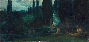 Bathing Women in the Evening in a Southern Landscape by Circle of Arnold Böcklin