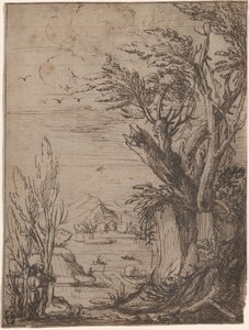 Landscape with Gnarled Trees and Fisherman by Circle of Jacques de Gheyn