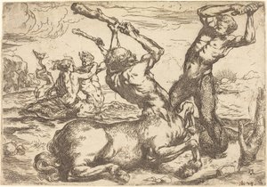 Battle between a Centaur and a Triton by Circle of Jusepe de Ribera