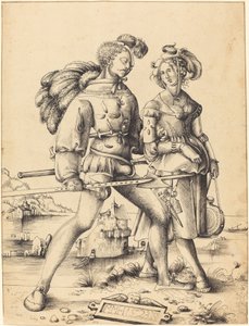 A Soldier Walking with a Camp Follower by Circle of Urs Graf I