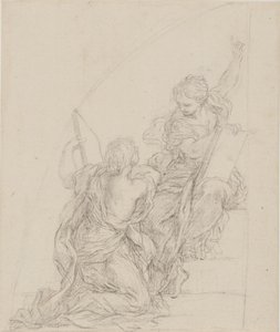 Left Part of a Lunette with Two Sibyls Carrying Folios and Gesticulating in Agitation by Ciro Ferri