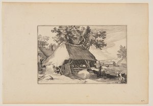 A Barn, from Landscapes (Verscheyden aerdige Lanthuysen...) by Claes Jansz. Visscher