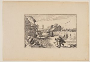 A Village, Ladder Standing against House on Left, from Landscapes by Claes Jansz. Visscher