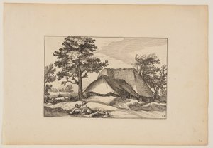 Barns, Resting Herd and Dog in Centre Foreground, from Landscapes
