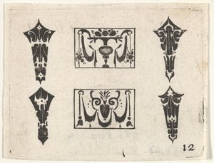 Blackwork Print with Two Horizontal Panels and Four Bezels by Claes Jansz Visscher