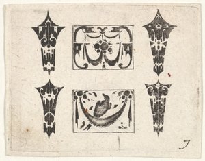 Blackwork Print with Two Horizontal Panels and Four Bezels by Claes Jansz Visscher