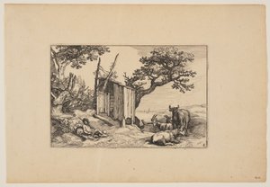 Dilapidated Barn with Herd and Cattle, from Landscapes by Claes Jansz. Visscher