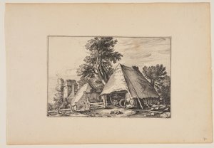 Farm with Shed for a Cart, from Landscapes (Verscheyden Aerdige Lanthuysen...) by Claes Jansz. Visscher