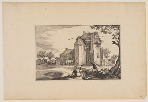 Farmhouse with Dovecotes, from Landscapes by Claes Jansz. Visscher