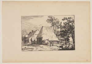 Farmyard, Man Resting on a Fence left of Centre, from Landscapes