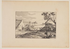 Farmyard Young Man and Woman in Foreground, from Landscapes by Claes Jansz. Visscher