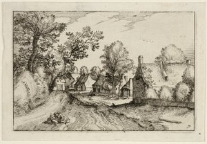 A Village Road, plate seven after Pictures of Farms, Country Houses and Rustic Villages by Claes Jansz. Visscher II