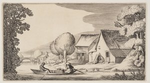 Farmer and Woman Farmer in a Row-Boat, from Landscapes (Pleasant Landscapes) by Claes Jansz. Visscher II