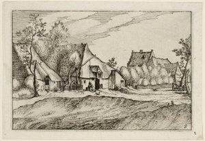 Farms in a Village, Plate Eight after Pictures of Farms, Country Houses and Rustic Villages by Claes Jansz. Visscher II
