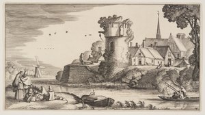 Watch-Tower by a River, from Landscapes (Playsante Lantschappen) by Claes Jansz. Visscher II