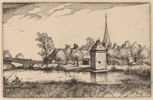 Pond and a Village by Claes Jansz Visscher after Johannes van Doetechum, the Elder after Lucas