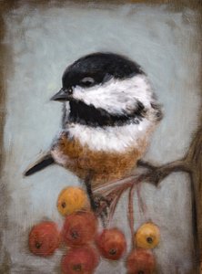 Chickadee And Winter Berries by Claire Lerner