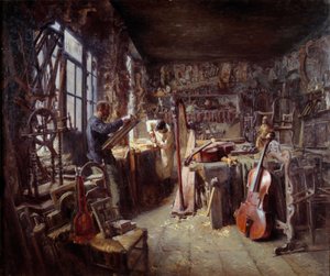 A Restorer in His Workshop Full of Instruments by Claude Firmin