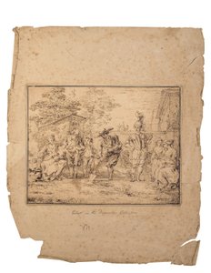 The Four Ages of Life: Seven Figures in a Garden, One Digging with a Spade by Claude Gillot