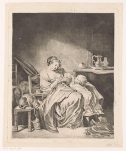 Interior with a Seated Woman Feeding Her Child by Claude Henri Watelet