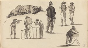 Figure Studies, Including One Man Sleeping on the Ground and Two Men Sawing by Claude Joseph Vernet