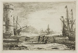 Harbor with a Large Tower by Claude Lorrain