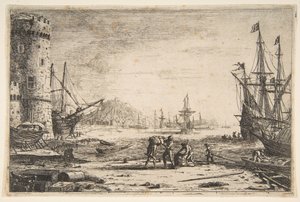 Harbour with a Large Tower by Claude Lorrain