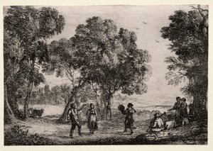 Landscape with a Country Dance, Small Plate, c. 1637 by Claude Lorrain