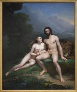 Adam and Eve. Painting by Claude Marie Dubufe (1790-1864)