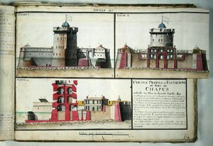 Cross-section and elevations of the Chapus Fort, from Traite de Fortifications